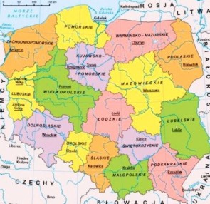 Mapa Polski z podziałem administracyjnym 