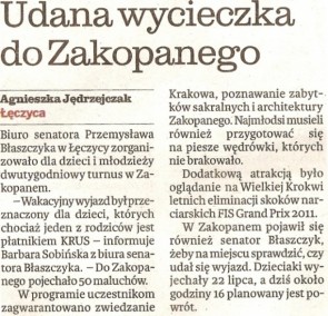 Agnieszka Jędrzejczak, Udana wycieczka do Zakopanego, Dziennik Łódzki, Nr 180 (22881) z dnia 04 sierpnia, s.5.